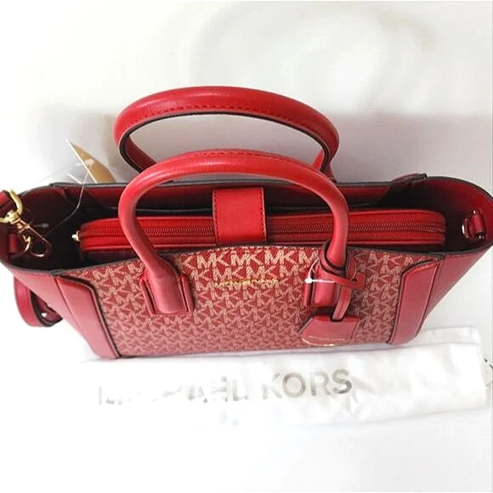 Michael Kors KALI  iPAD Case Tote Satchel Chili Red, Gold Adjustable Crossbody